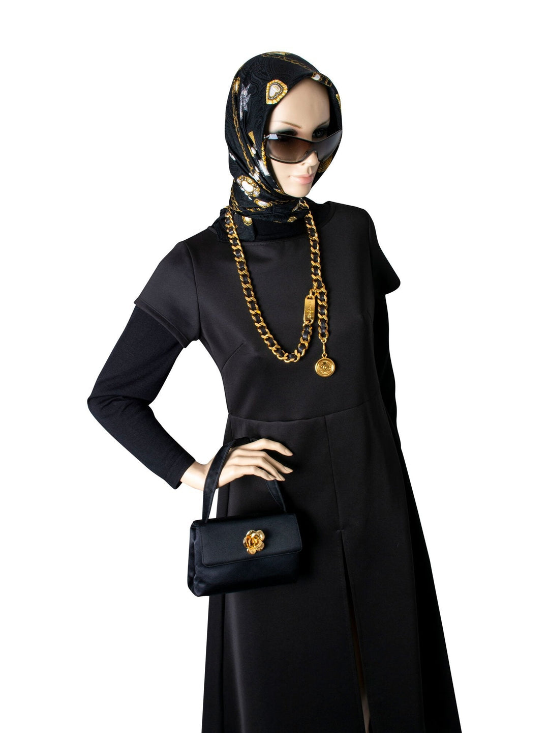 Top Quality Chanel Medallion 24K Gold Chain Leather Belt Black