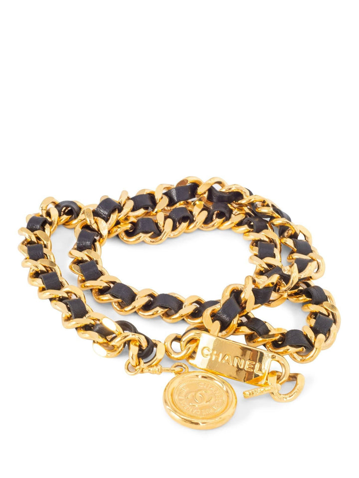 Top Quality Chanel Medallion 24K Gold Chain Leather Belt Black