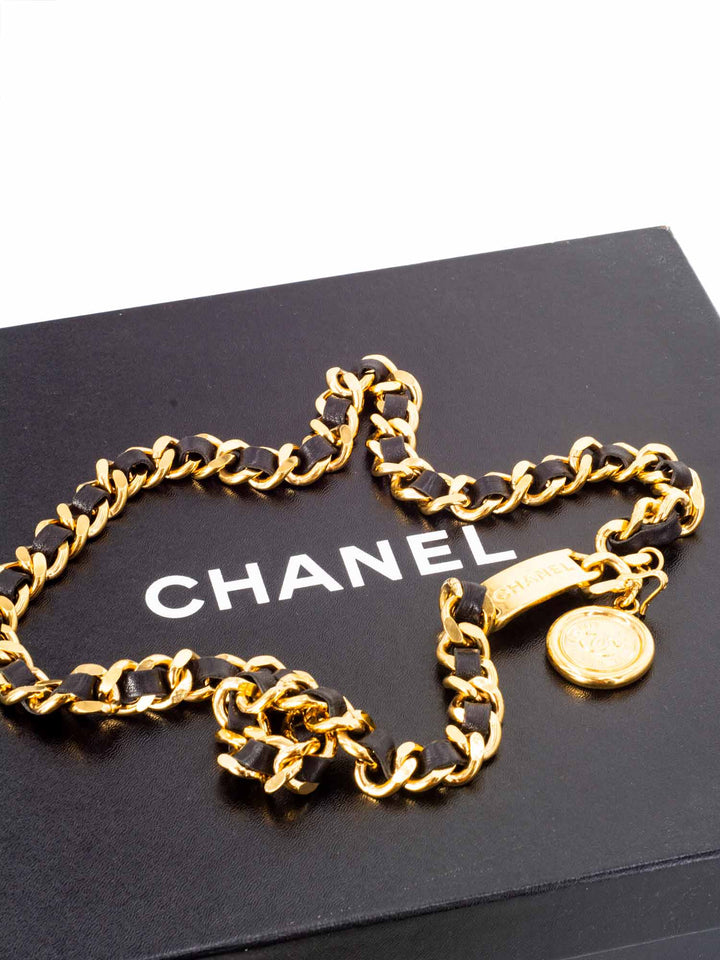 Top Quality Chanel Medallion 24K Gold Chain Leather Belt Black