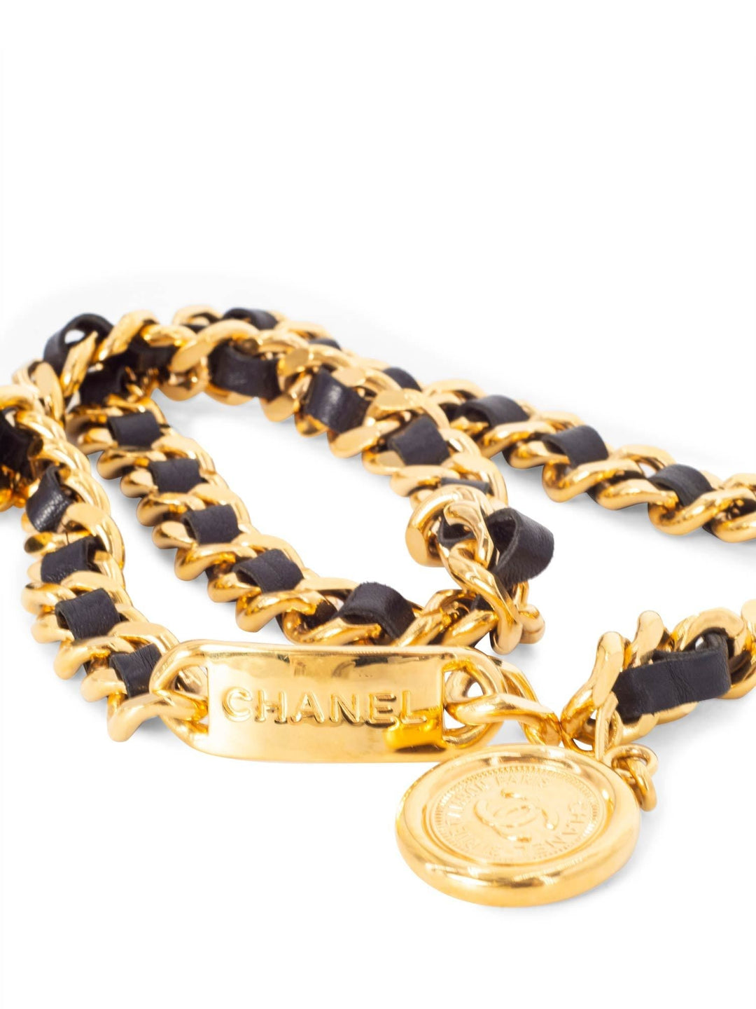 Top Quality Chanel Medallion 24K Gold Chain Leather Belt Black