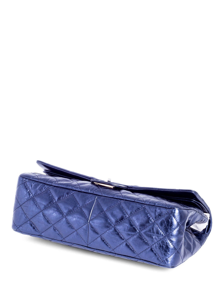 Top Quality Chanel Metallic Aged Lambskin Leather 2.55 Maxi Double Flap Bag Blue
