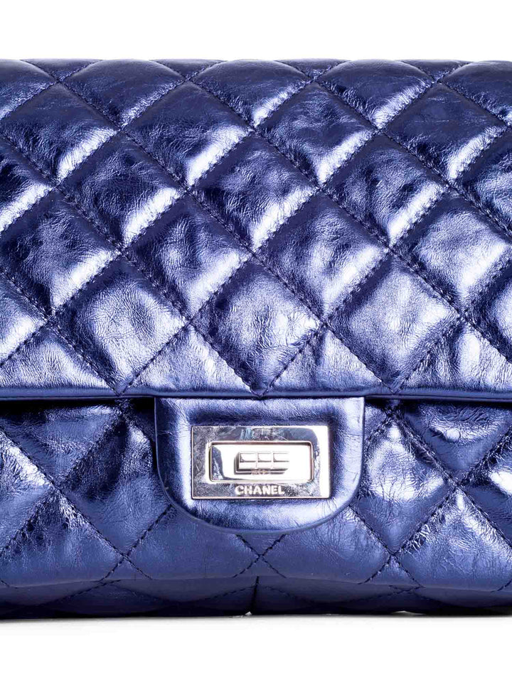 Top Quality Chanel Metallic Aged Lambskin Leather 2.55 Maxi Double Flap Bag Blue