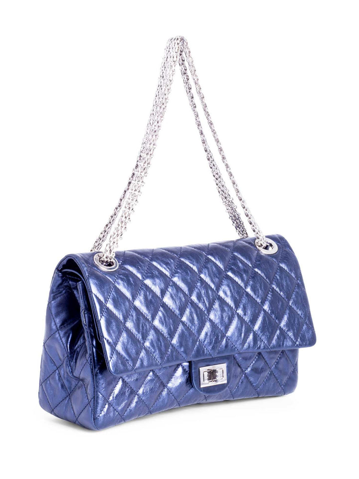 Top Quality Chanel Metallic Aged Lambskin Leather 2.55 Maxi Double Flap Bag Blue