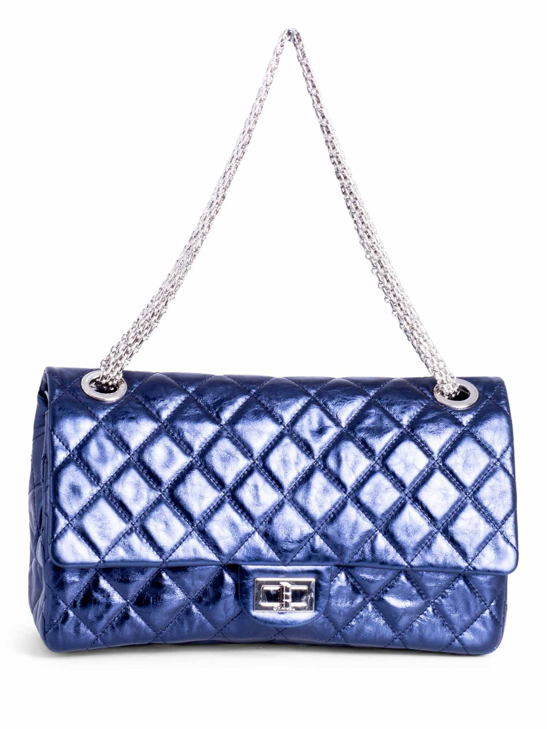 Top Quality Chanel Metallic Aged Lambskin Leather 2.55 Maxi Double Flap Bag Blue
