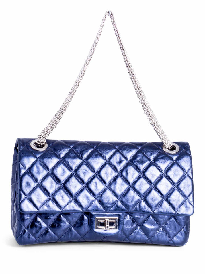 Top Quality Chanel Metallic Aged Lambskin Leather 2.55 Maxi Double Flap Bag Blue