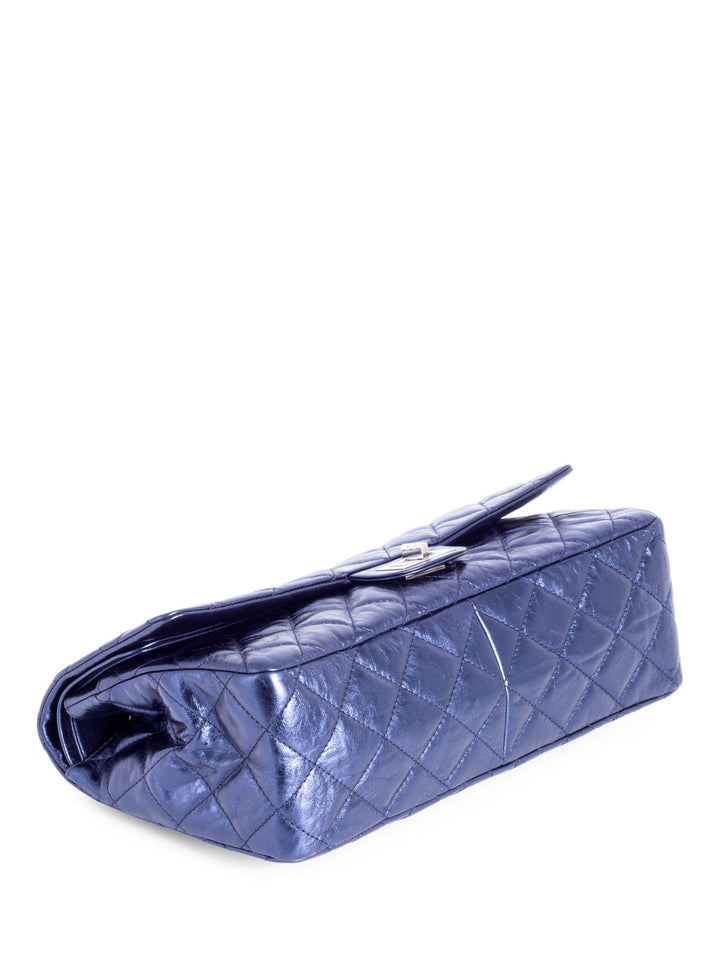 Top Quality Chanel Metallic Aged Lambskin Leather 2.55 Maxi Double Flap Bag Blue