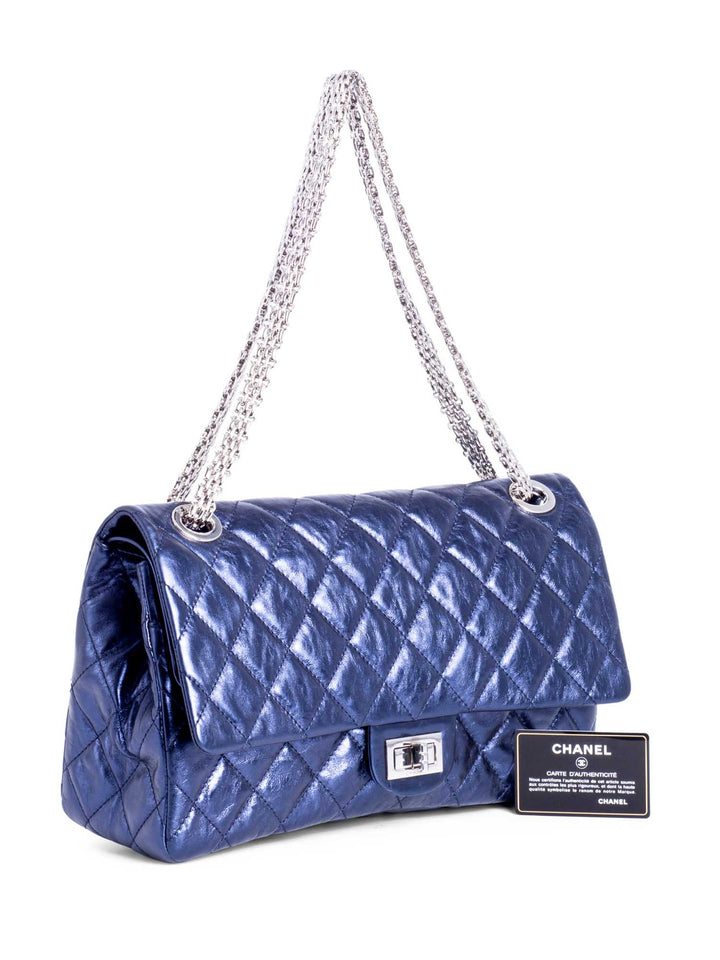 Top Quality Chanel Metallic Aged Lambskin Leather 2.55 Maxi Double Flap Bag Blue