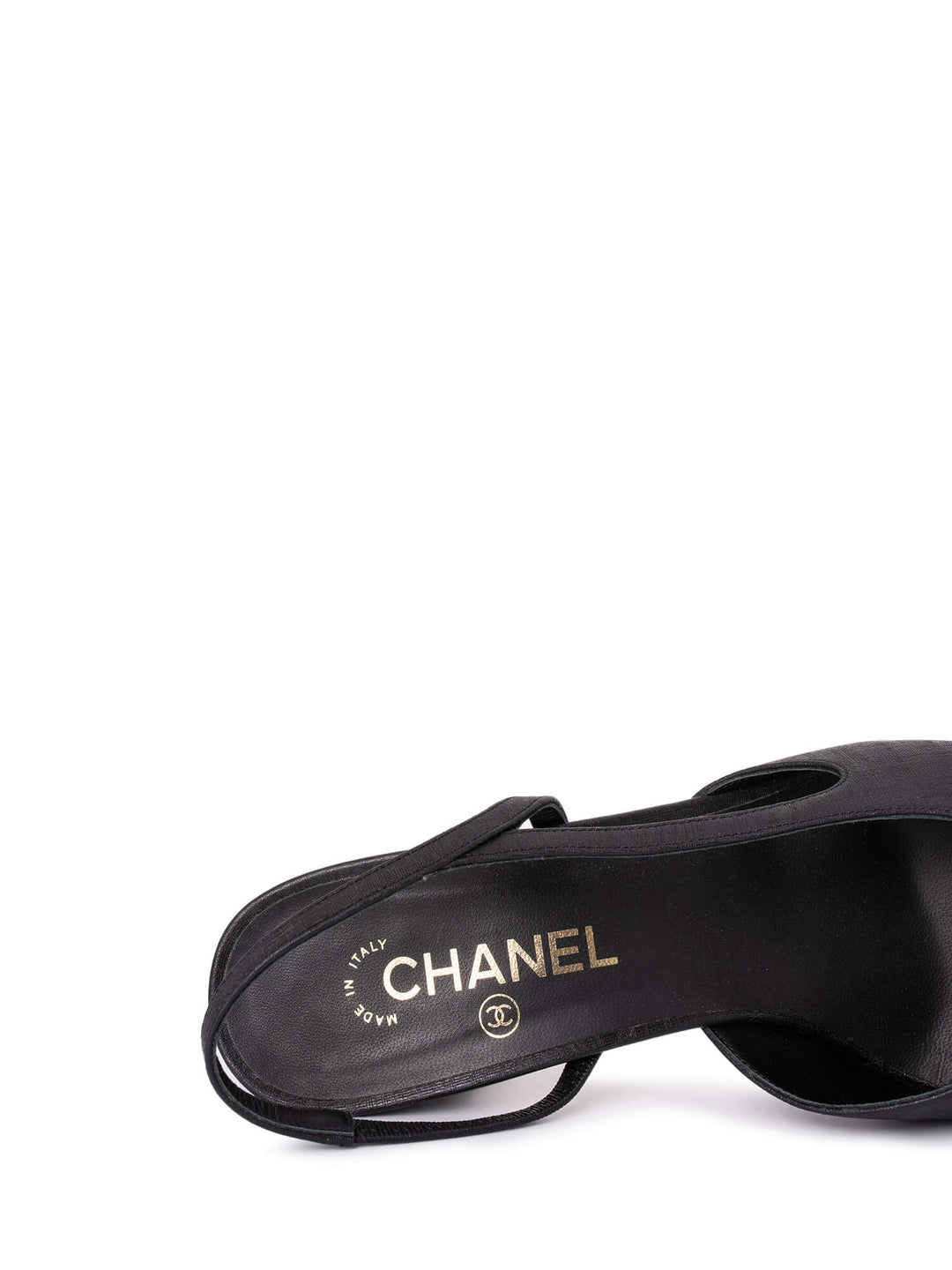 Top Quality Chanel Patent Leather CC Logo Cap Toe Sling Back Pumps Black
