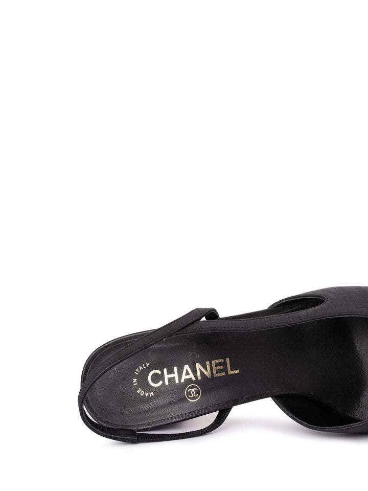 Top Quality Chanel Patent Leather CC Logo Cap Toe Sling Back Pumps Black
