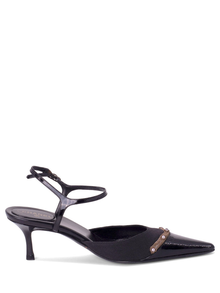 Top Quality Chanel Patent Leather CC Logo Cap Toe Sling Back Shoes Black