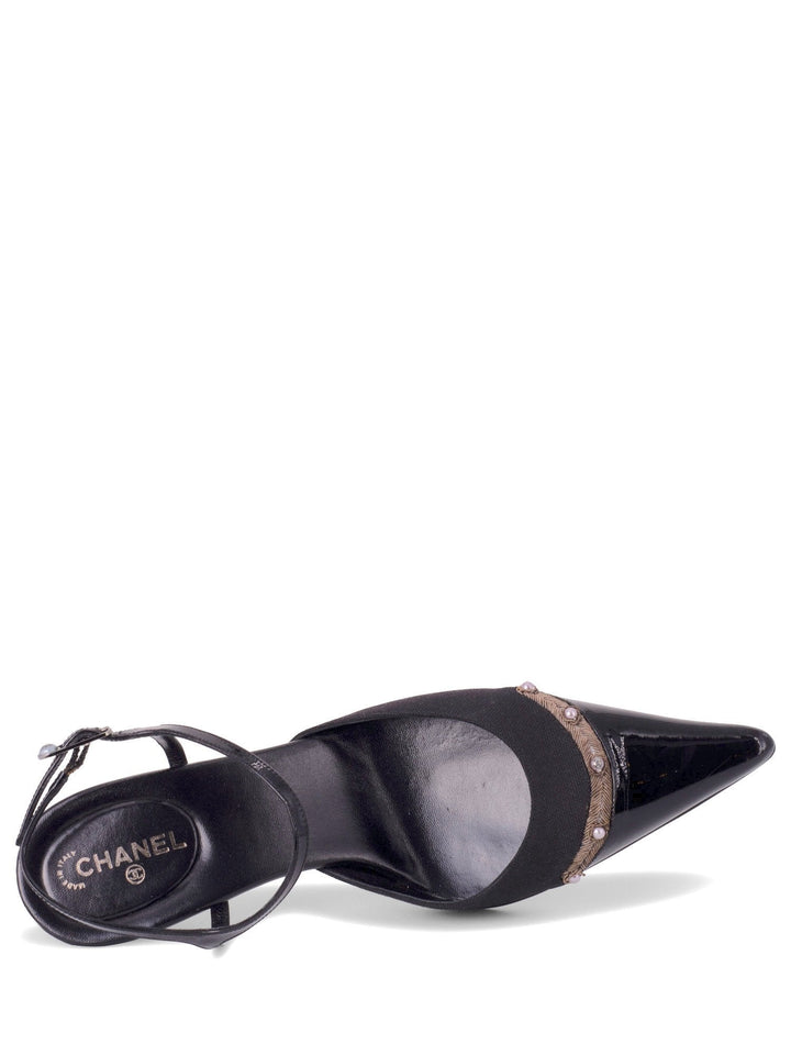 Top Quality Chanel Patent Leather CC Logo Cap Toe Sling Back Shoes Black
