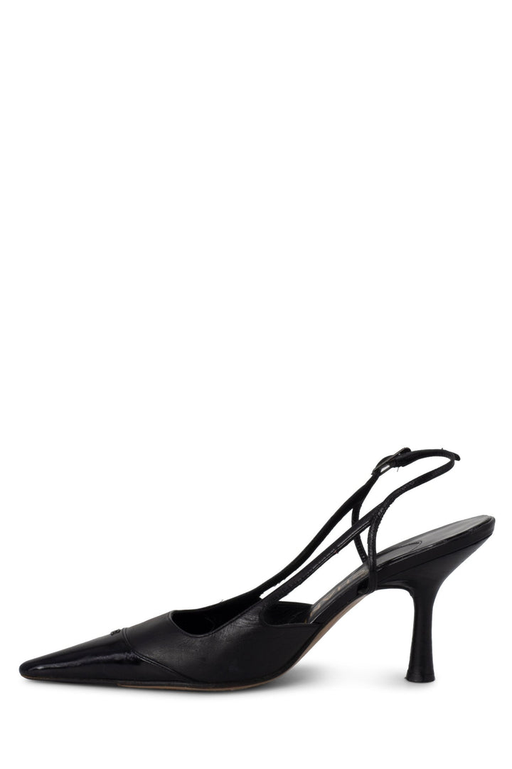 Top Quality Chanel Patent Leather CC Logo Cap Toe Sling Back Shoes Black