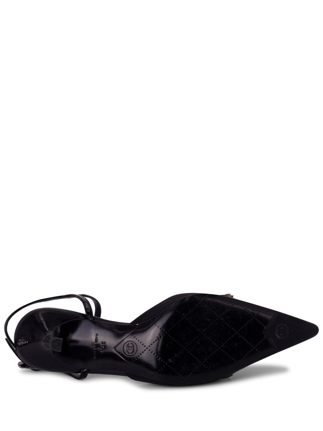 Top Quality Chanel Patent Leather CC Logo Cap Toe Sling Back Shoes Black
