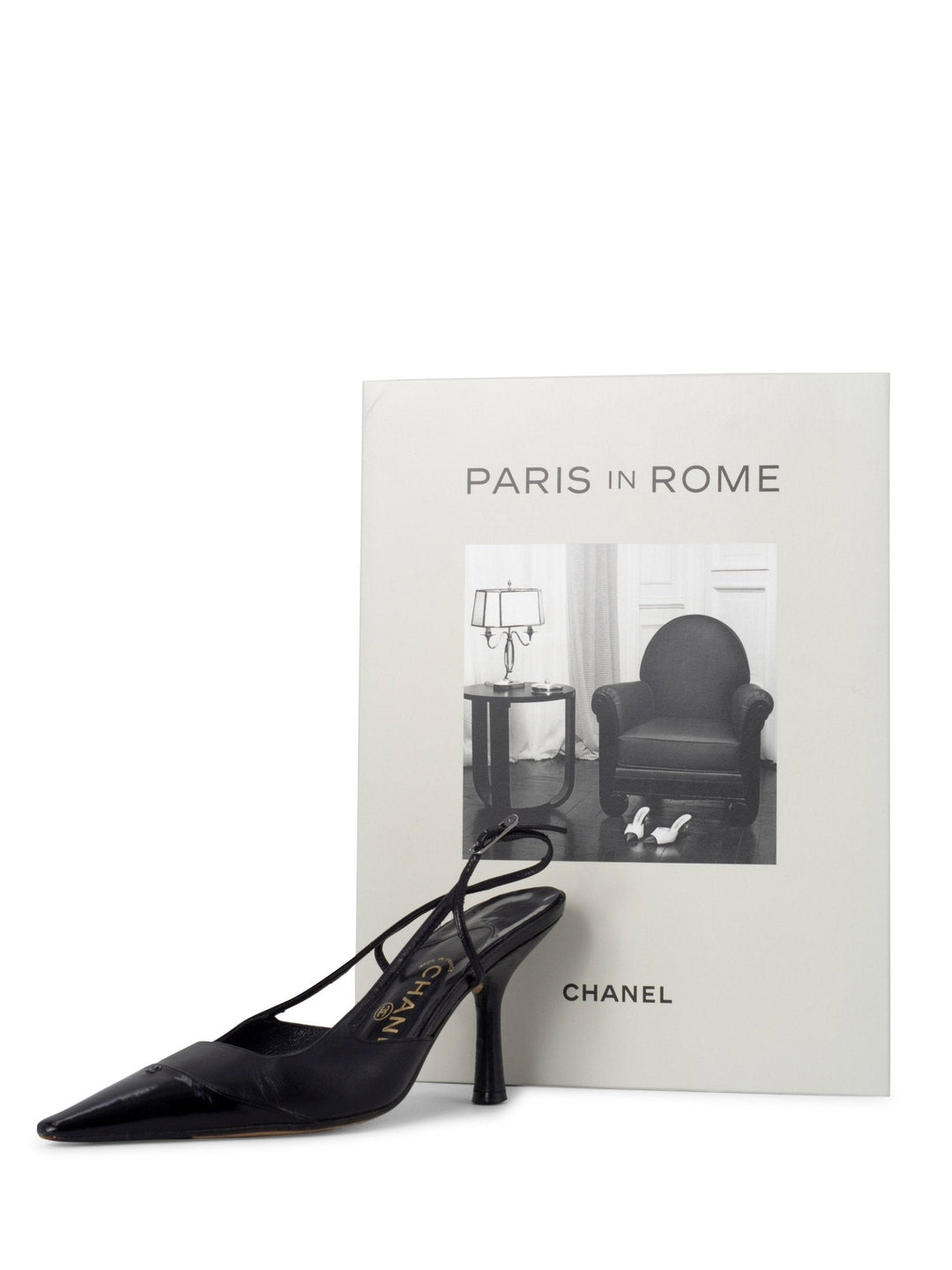 Top Quality Chanel Patent Leather CC Logo Cap Toe Sling Back Shoes Black