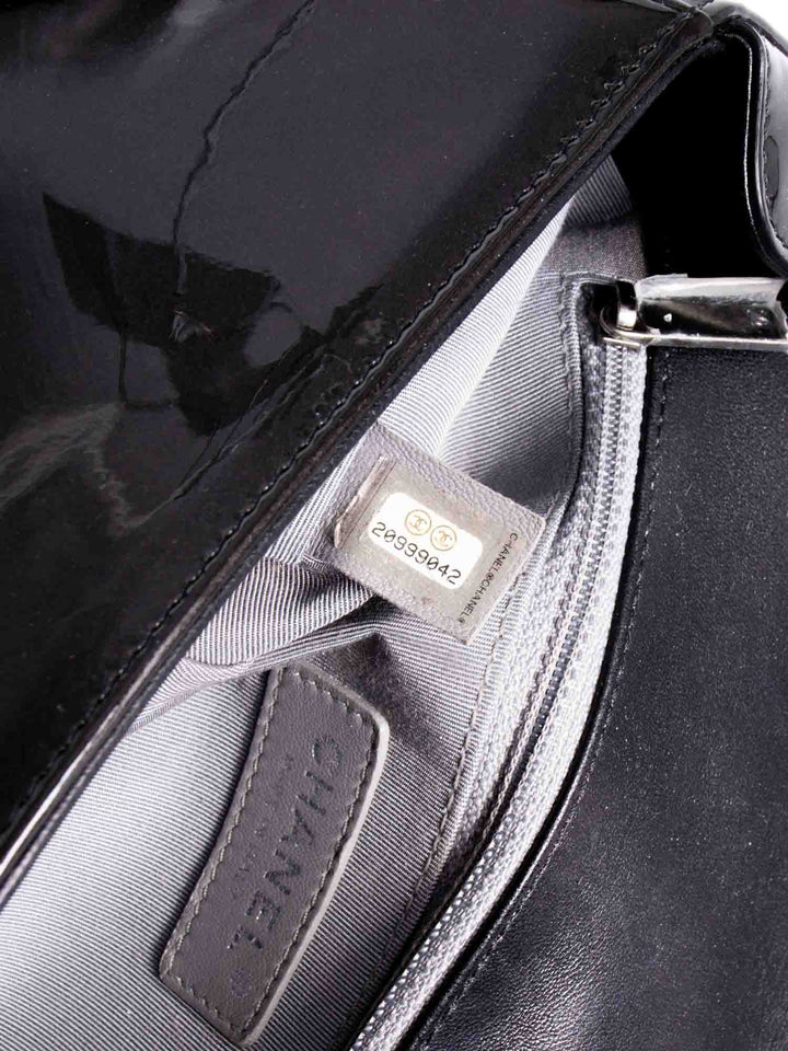 Top Quality Chanel Patent Leather CC Logo Coco Boy Medium Flap Bag Black
