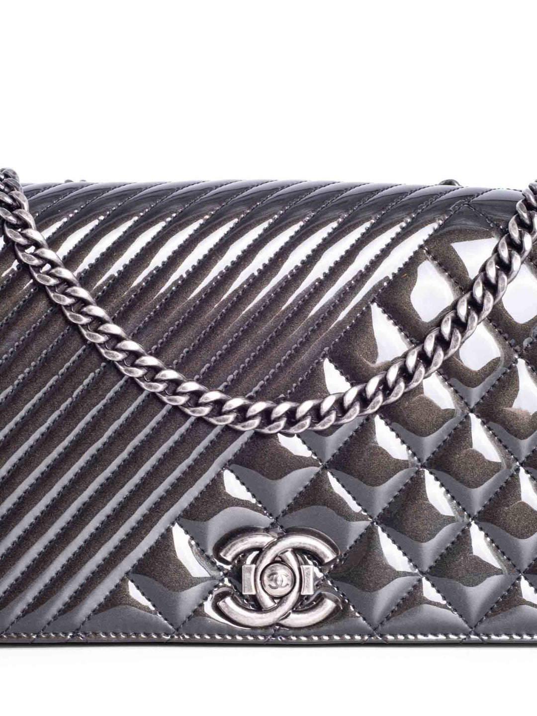 Top Quality Chanel Patent Leather CC Logo Coco Boy Medium Flap Bag Black