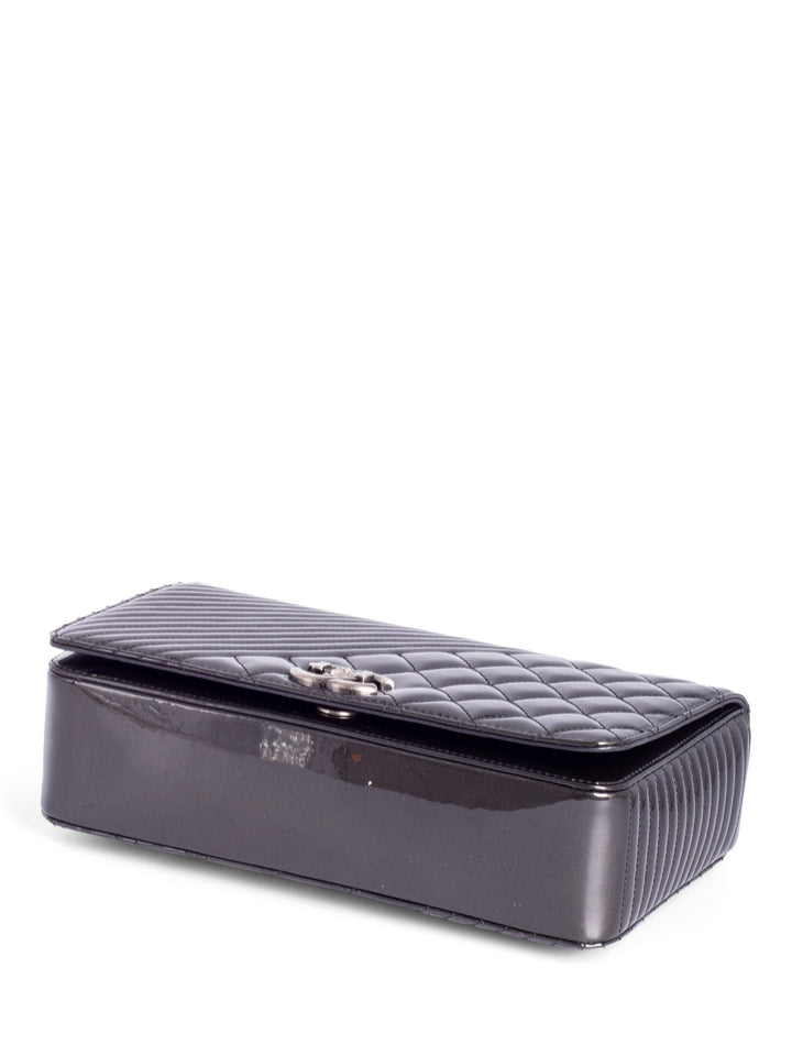 Top Quality Chanel Patent Leather CC Logo Coco Boy Medium Flap Bag Black