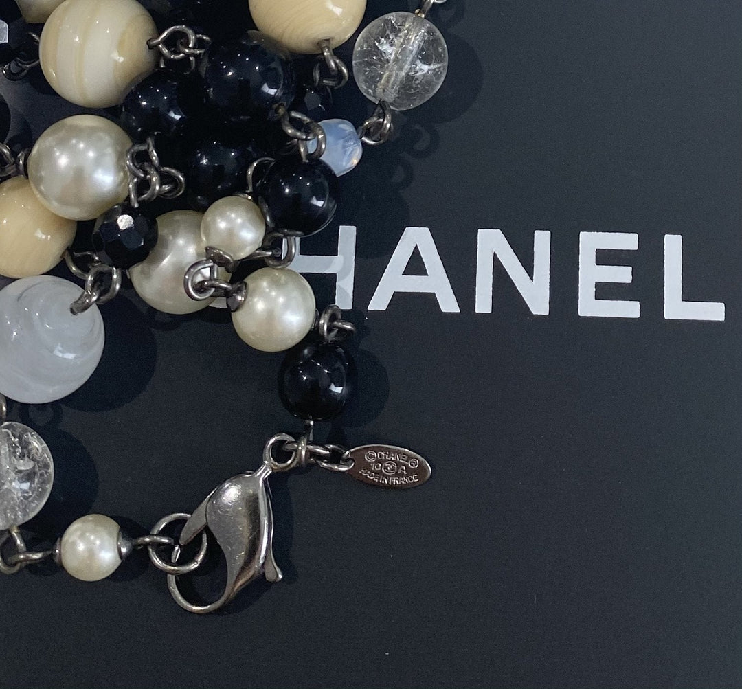 Top Quality Chanel Pearl CC Logo Long Necklace Silver