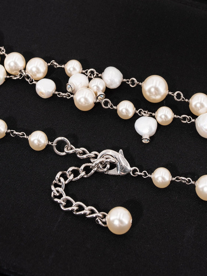 Top Quality Chanel Pearl CC Logo Long Necklace Silver