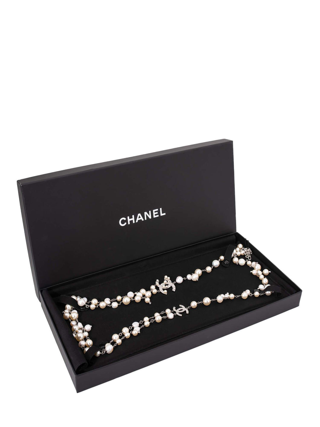 Top Quality Chanel Pearl CC Logo Long Necklace Silver