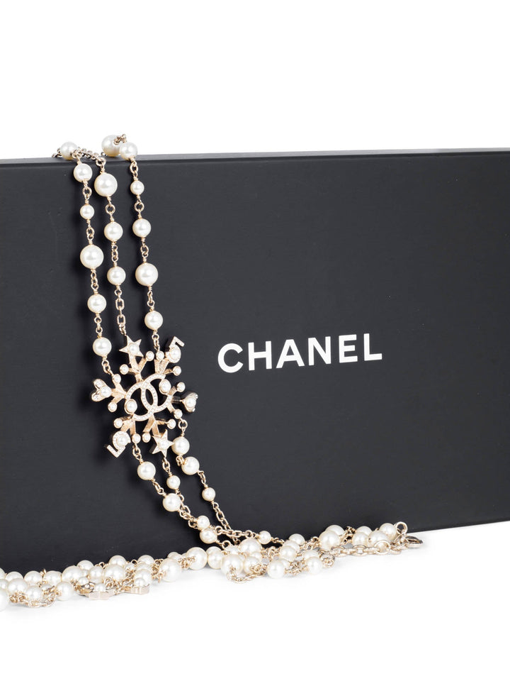 Top Quality Chanel Pearl Crystal CC Logo Long Necklace Gold