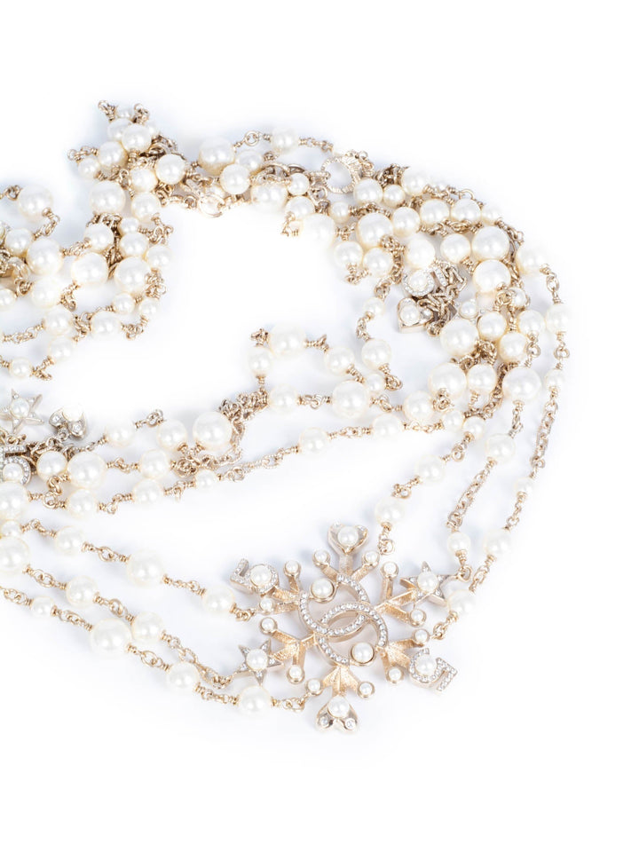 Top Quality Chanel Pearl Crystal CC Logo Long Necklace Gold