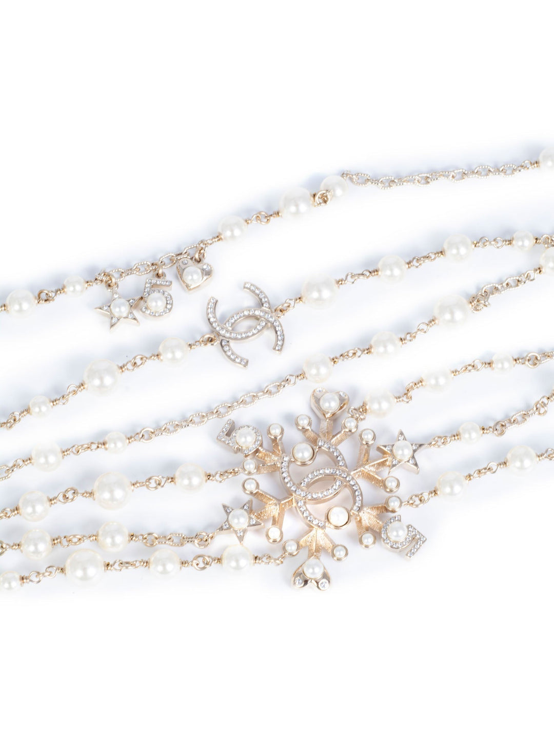 Top Quality Chanel Pearl Crystal CC Logo Long Necklace Gold