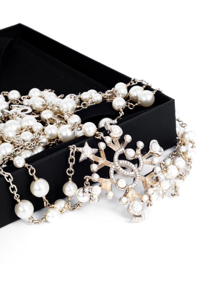 Top Quality Chanel Pearl Crystal CC Logo Long Necklace Gold