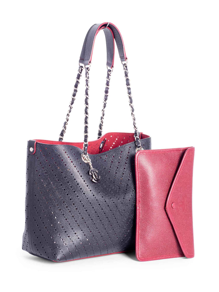 Top Quality Chanel Perforated Caviar Leather CC Logo Shopper with Clutch Black Burgundy