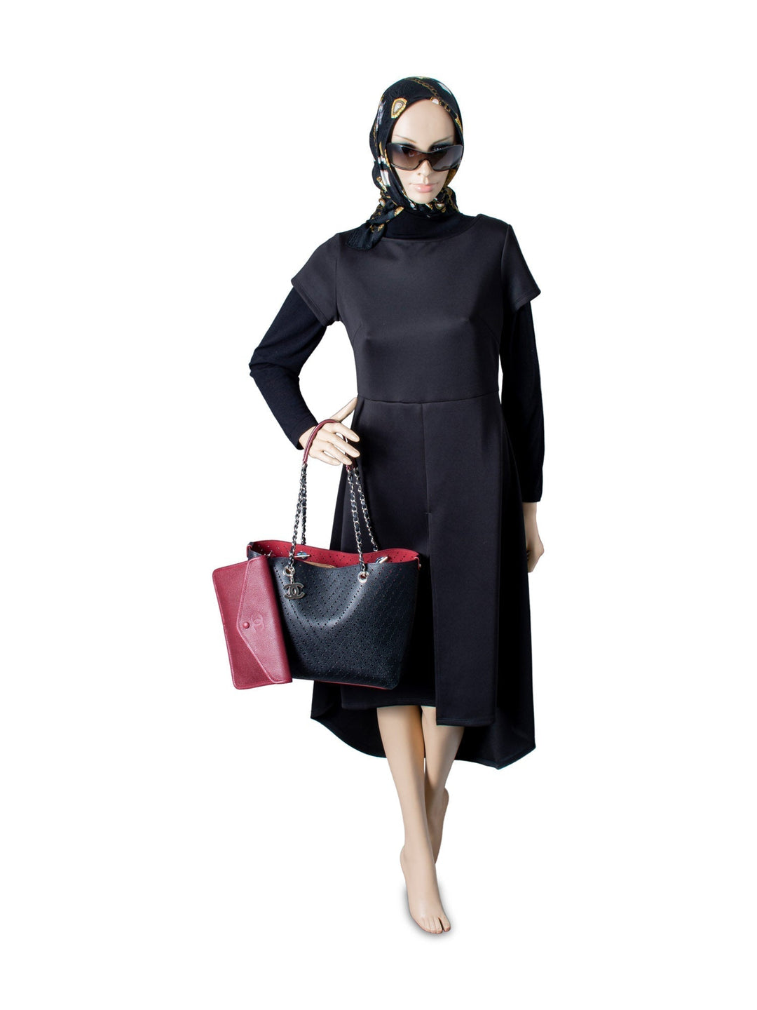 Top Quality Chanel Perforated Caviar Leather CC Logo Shopper with Clutch Black Burgundy
