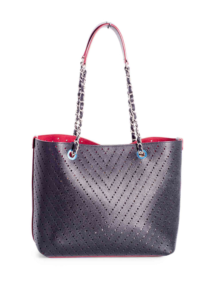 Top Quality Chanel Perforated Caviar Leather CC Logo Shopper with Clutch Black Burgundy