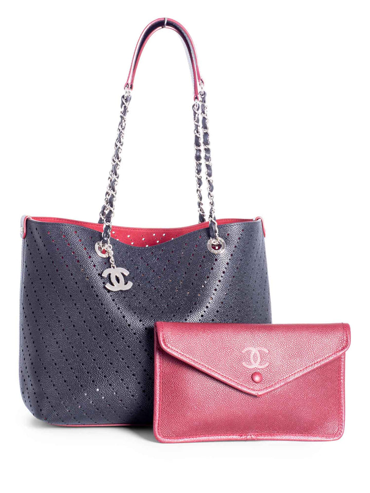 Top Quality Chanel Perforated Caviar Leather CC Logo Shopper with Clutch Black Burgundy