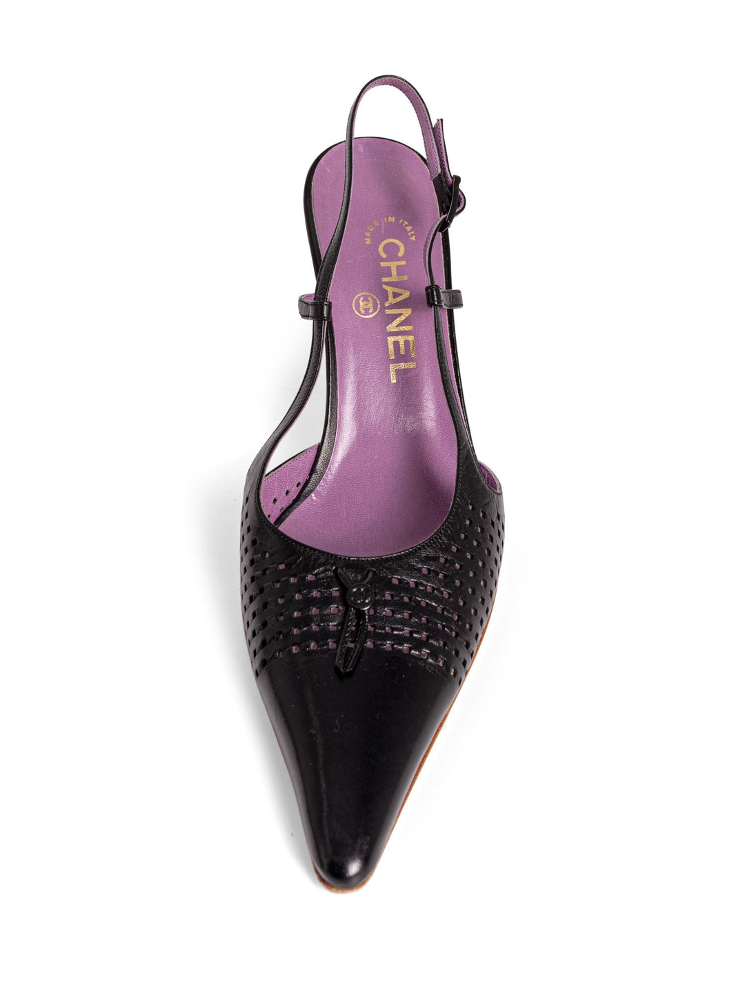 Top Quality Chanel Perforated Leather CC Logo Sling Back Shoes Black