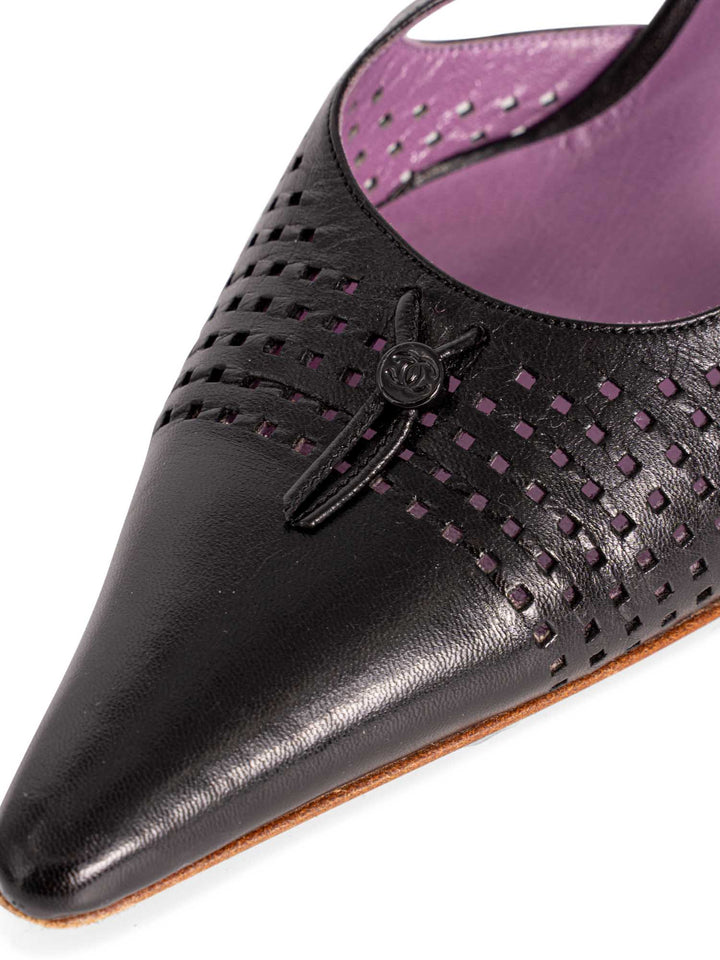 Top Quality Chanel Perforated Leather CC Logo Sling Back Shoes Black