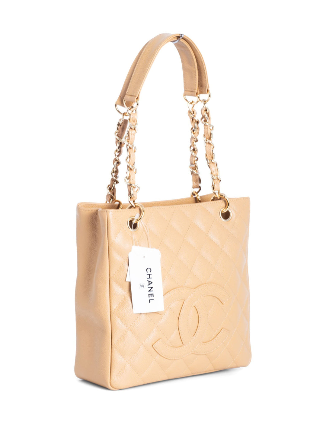Top Quality Chanel Quilted  Caviar CC Logo PST Shopper Bag Beige