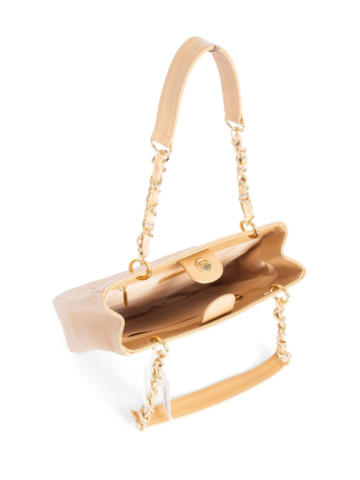 Top Quality Chanel Quilted  Caviar CC Logo PST Shopper Bag Beige
