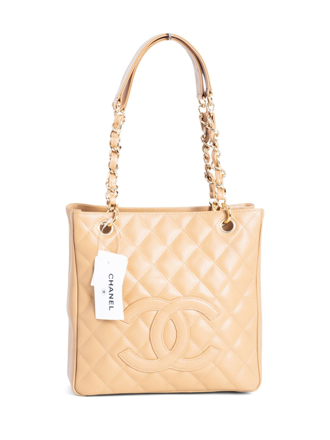 Top Quality Chanel Quilted  Caviar CC Logo PST Shopper Bag Beige