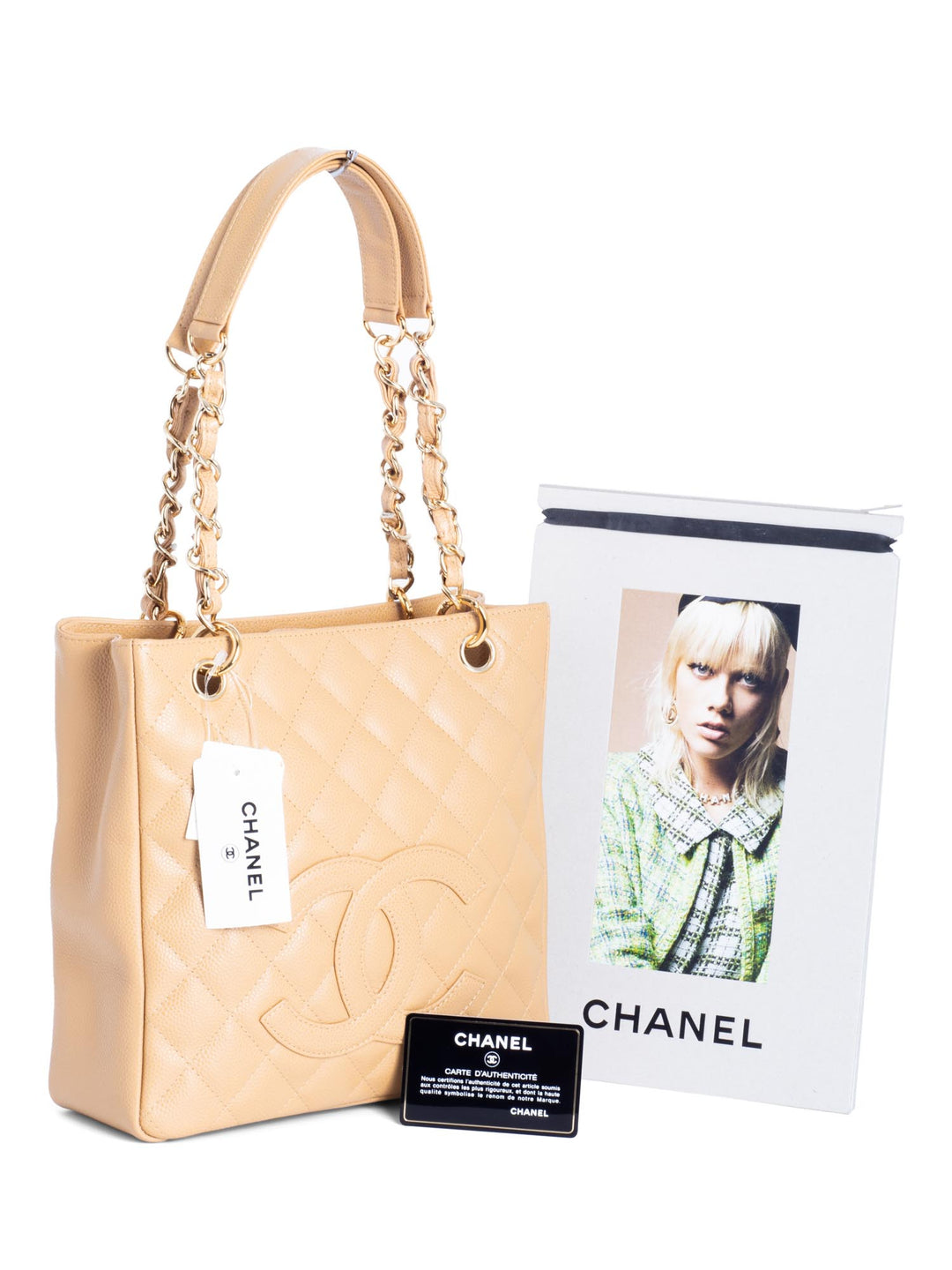 Top Quality Chanel Quilted  Caviar CC Logo PST Shopper Bag Beige