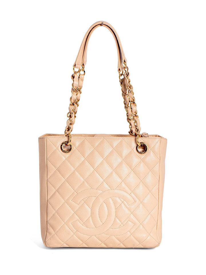 Top Quality Chanel Quilted Caviar CC Logo PST Shopper Bag Cream