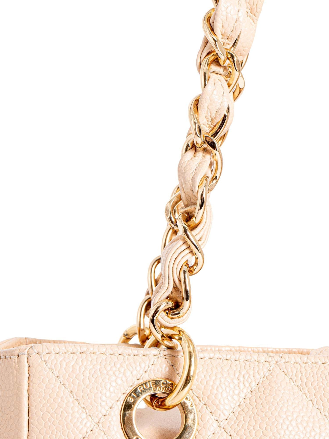 Top Quality Chanel Quilted Caviar CC Logo PST Shopper Bag Cream