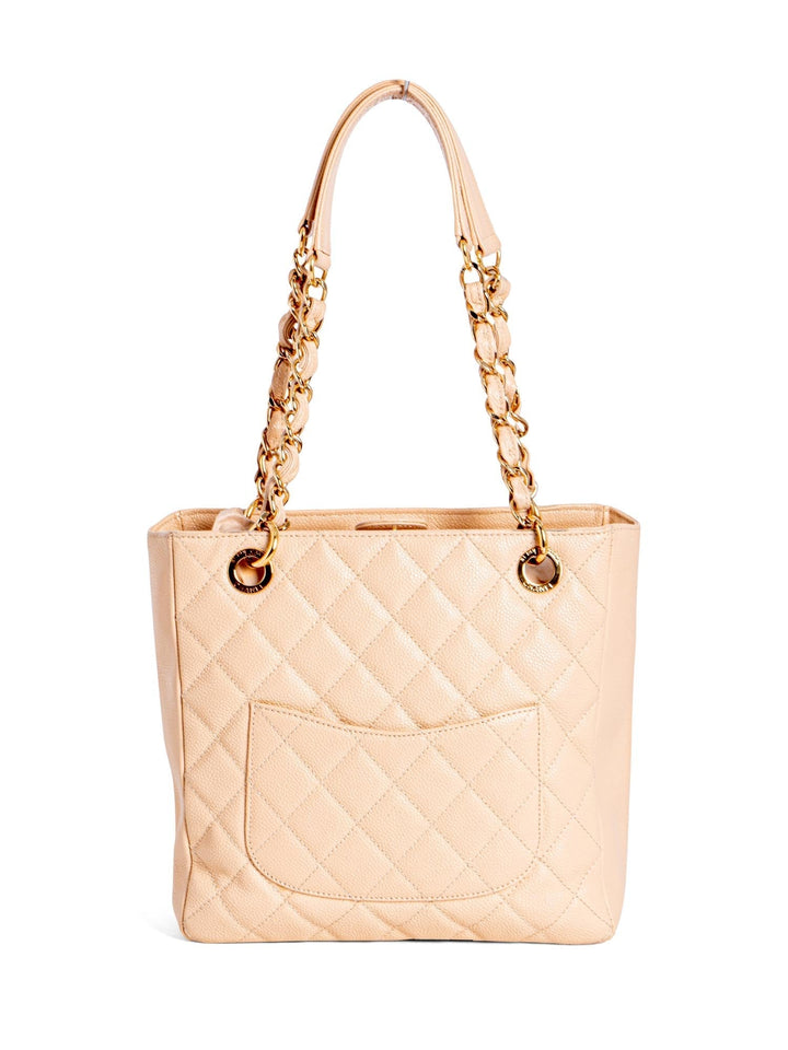 Top Quality Chanel Quilted Caviar CC Logo PST Shopper Bag Cream