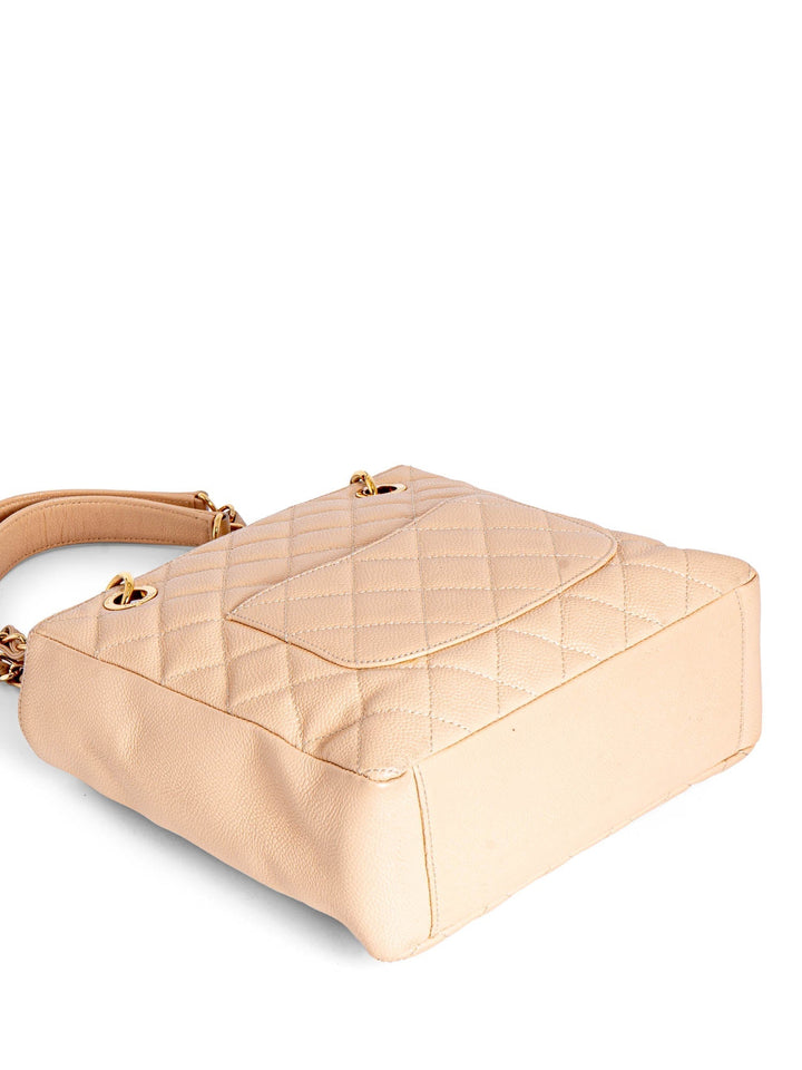 Top Quality Chanel Quilted Caviar CC Logo PST Shopper Bag Cream