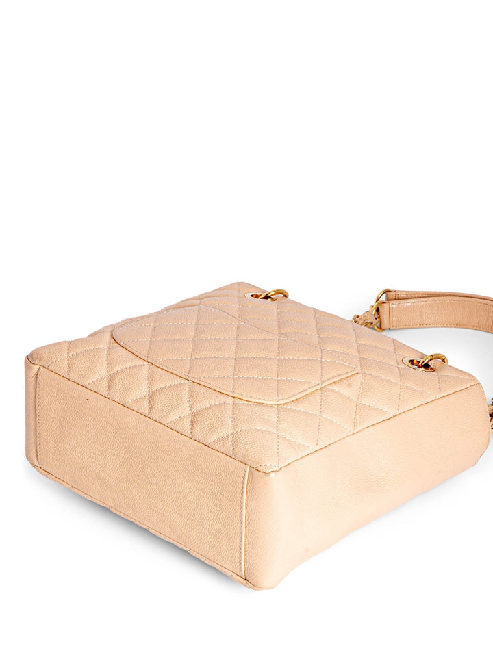 Top Quality Chanel Quilted Caviar CC Logo PST Shopper Bag Cream