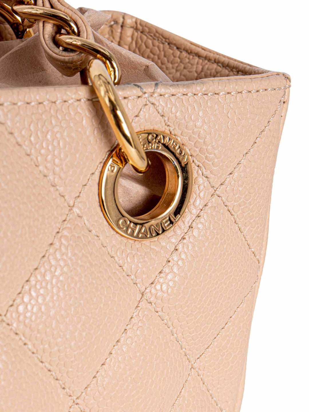 Top Quality Chanel Quilted Caviar CC Logo PST Shopper Bag Cream