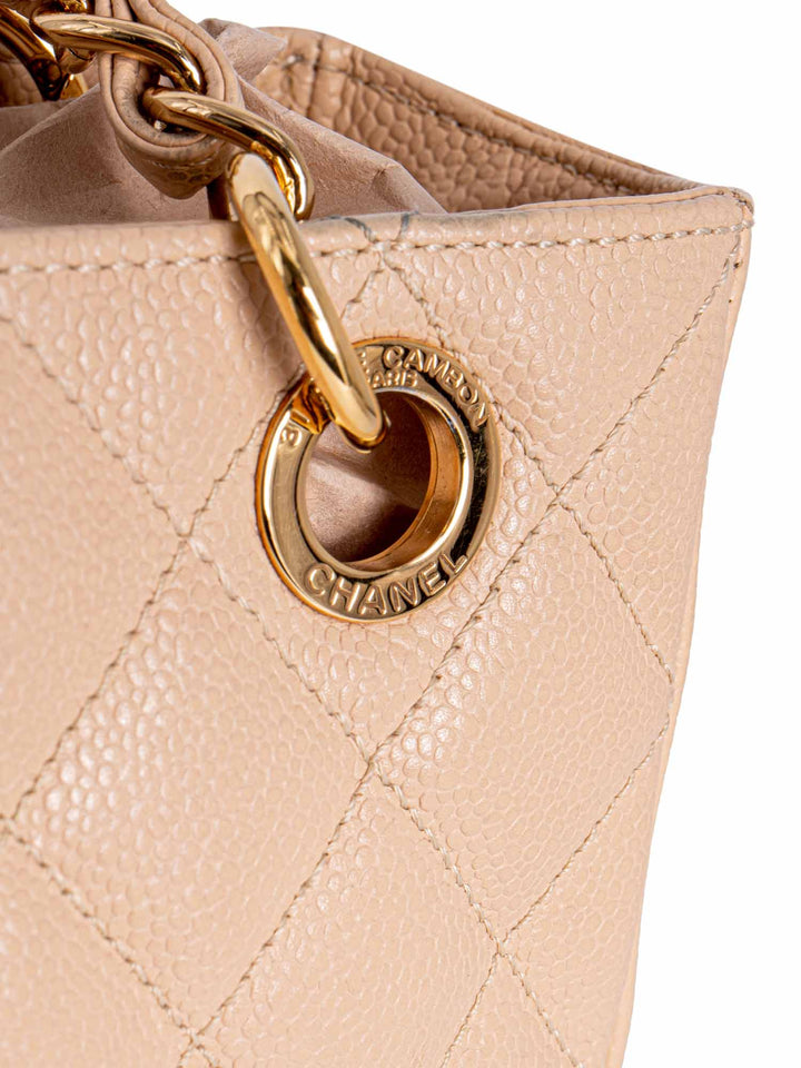 Top Quality Chanel Quilted Caviar CC Logo PST Shopper Bag Cream