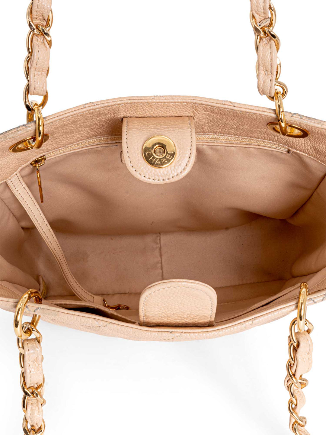 Top Quality Chanel Quilted Caviar CC Logo PST Shopper Bag Cream