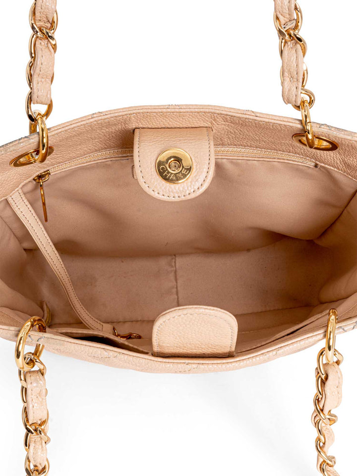 Top Quality Chanel Quilted Caviar CC Logo PST Shopper Bag Cream