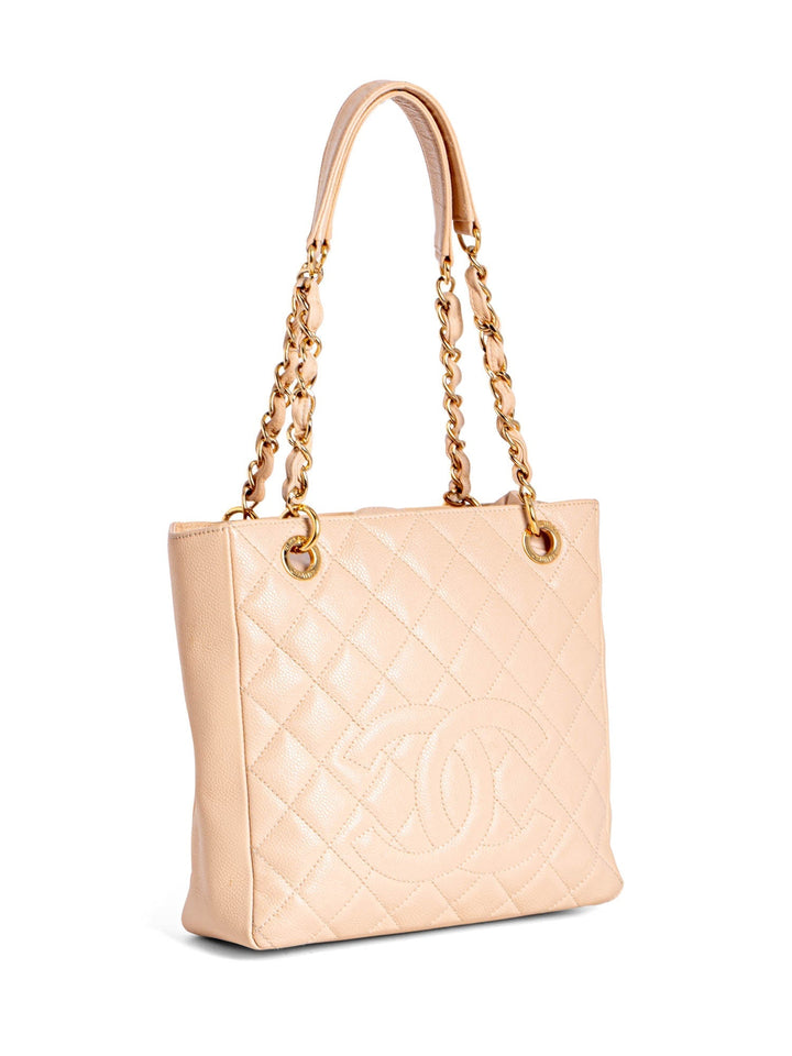 Top Quality Chanel Quilted Caviar CC Logo PST Shopper Bag Cream