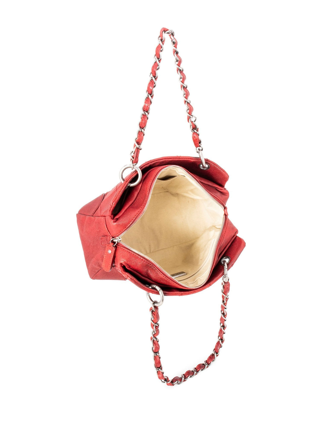 Top Quality Chanel Quilted Caviar CC Logo Petit Shopper Bag Red