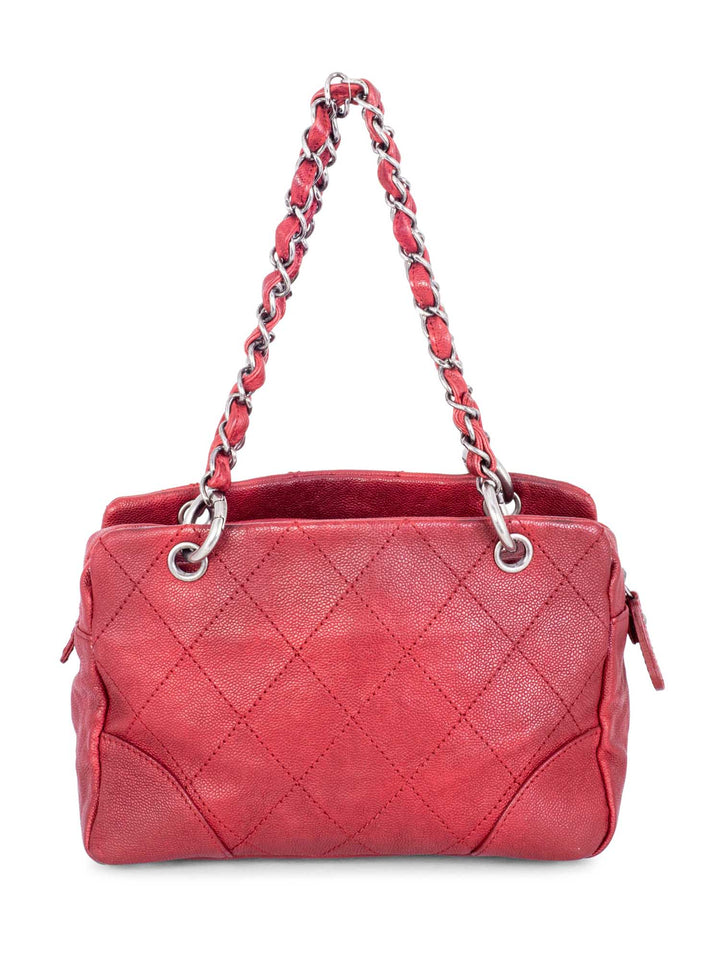 Top Quality Chanel Quilted Caviar CC Logo Petit Shopper Bag Red